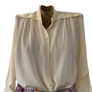 Vintage blouse | Scarabée | French design | romantic style | ruffle collar | size 1 / EUR 36/38