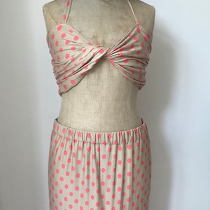 Conjunto de falda de lunares hecha a mano: top bandeau de algodón, talla M