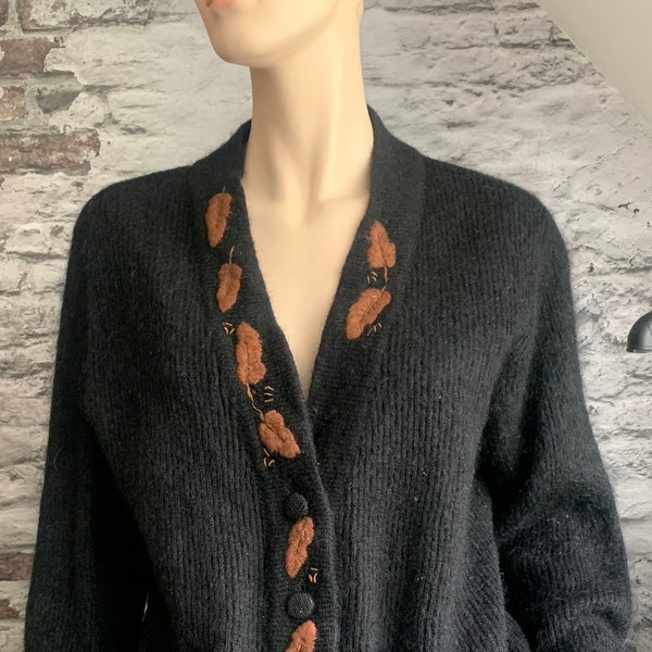 Vintage cardigan | eighties | mohair | wool | polyamide | black | vest | Dolly | Italy | pret à porter | size S