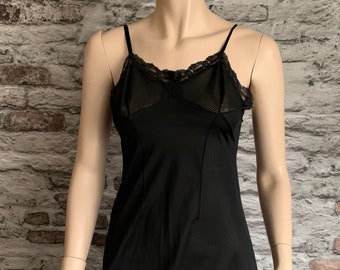 Vintage slip | lingerie | underdress | black | lace | new old stock | nylon | size S