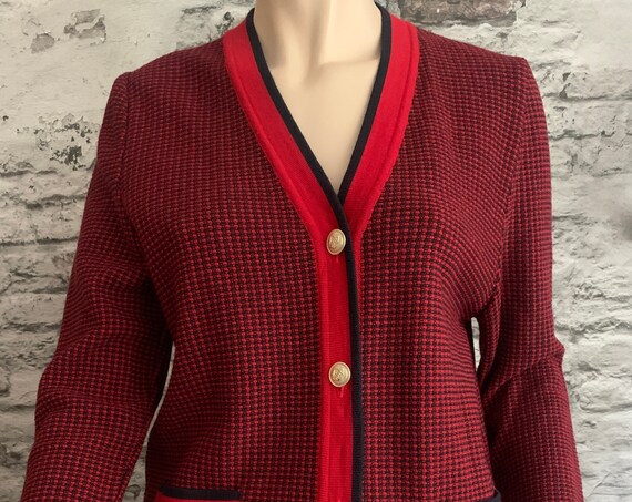 Vintage cardigan | Burberrys of London | nineties | knit | designer vest | red black checkered | size L / EUR 40