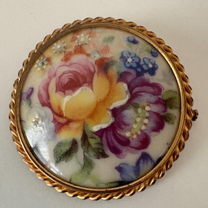 Vintage Limoges Porcelain Brooch: Hand-Painted Flower Design