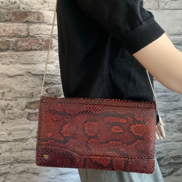 Vintage Dior bag | clutch | shoulder bag | snakeskin | brown black leather | sixties bag | designer | made in France