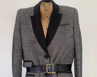 Atos Lombardini | jacket | colbert | vintage | wool | herringbone | black white | Italian designer | IT size 46 | S - M