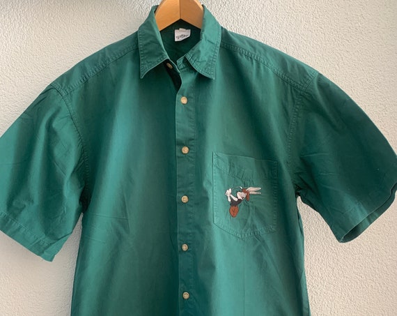 Vintage Bugs Bunny | shirt | blouse | Looney Tunes | golf player | golfblouse | green | cotton blue shades | size S/M