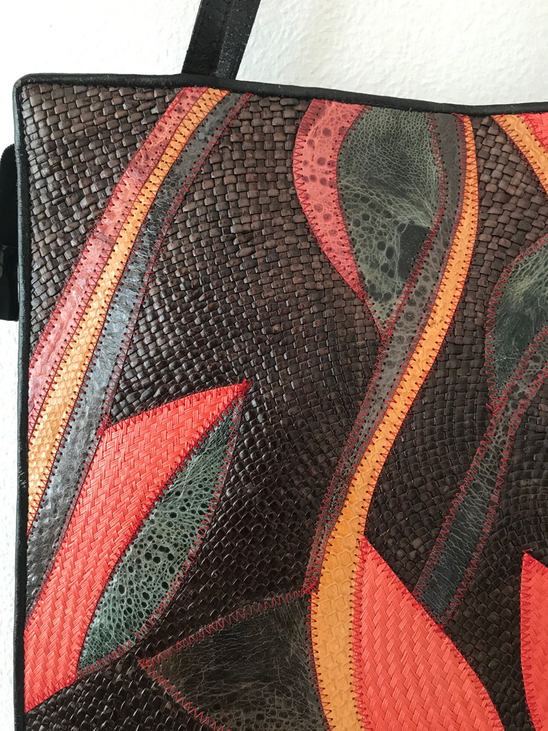 leather vintage shopping bag colored straw woven The Philippines handmade Cora Jacobs Collection patent leather