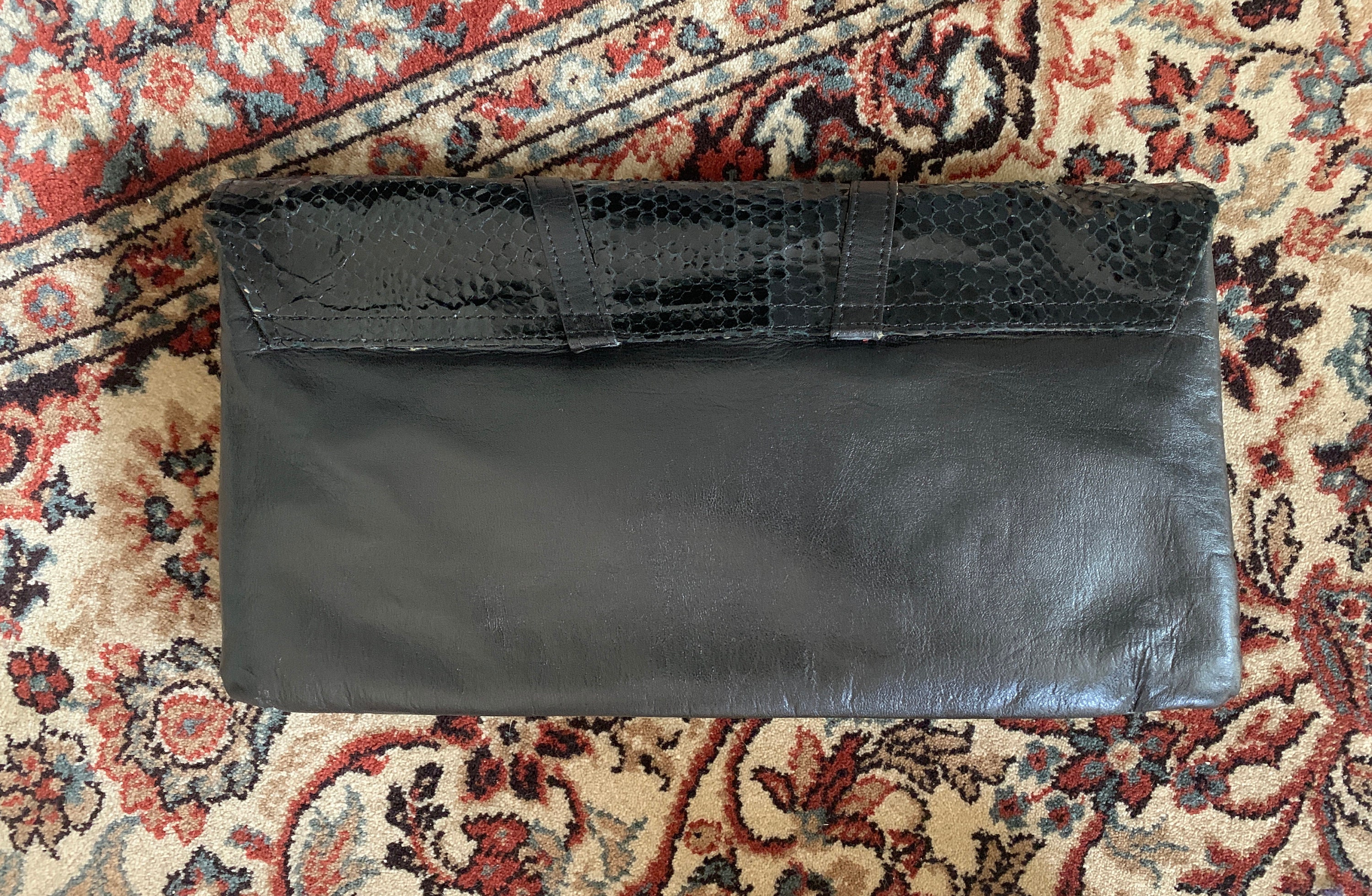Vintage handbag | black leather | black stylish bag | snake leather ...