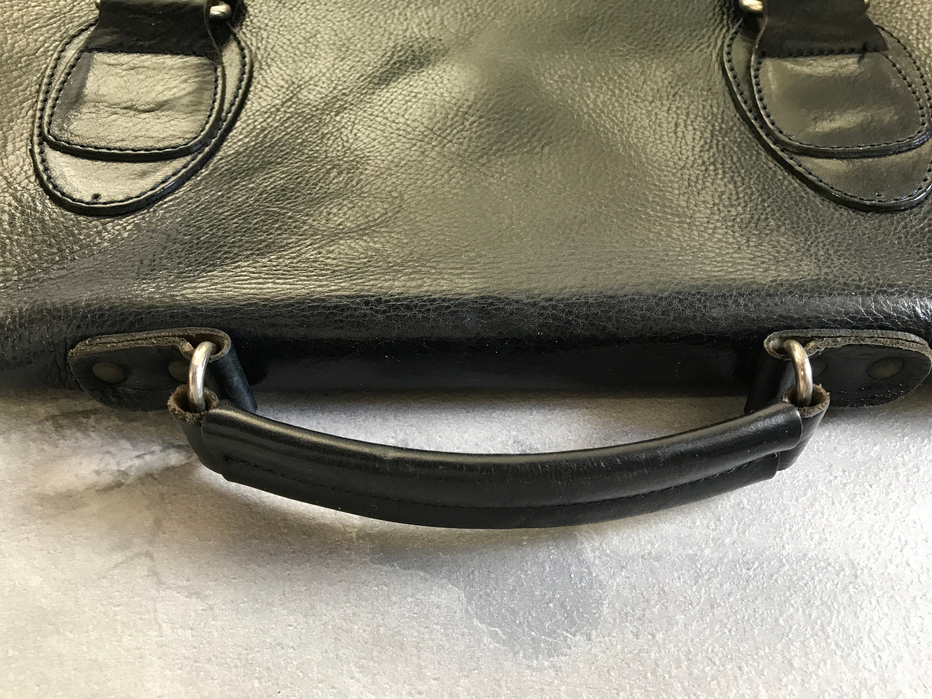 Vintage blue leather shoulder bag, book bag, laptop bag, business bag ...
