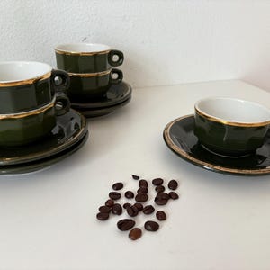 Vintage Pillivuyt Cup and Saucer Set: Green & Gold French Porcelain