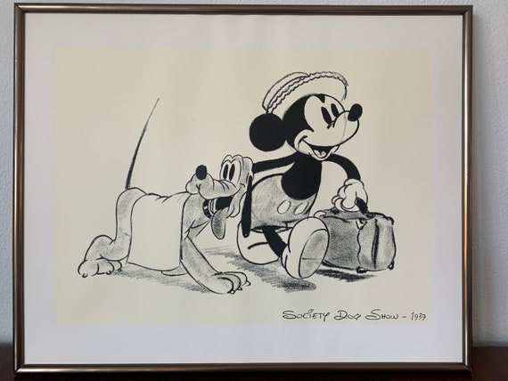 Society Dog Show 1939 | Disney sketch | Walt Disney | Mickey Mouse | Pluto | Art group England | Mickey Mouse | 1990 | framed | cartoon