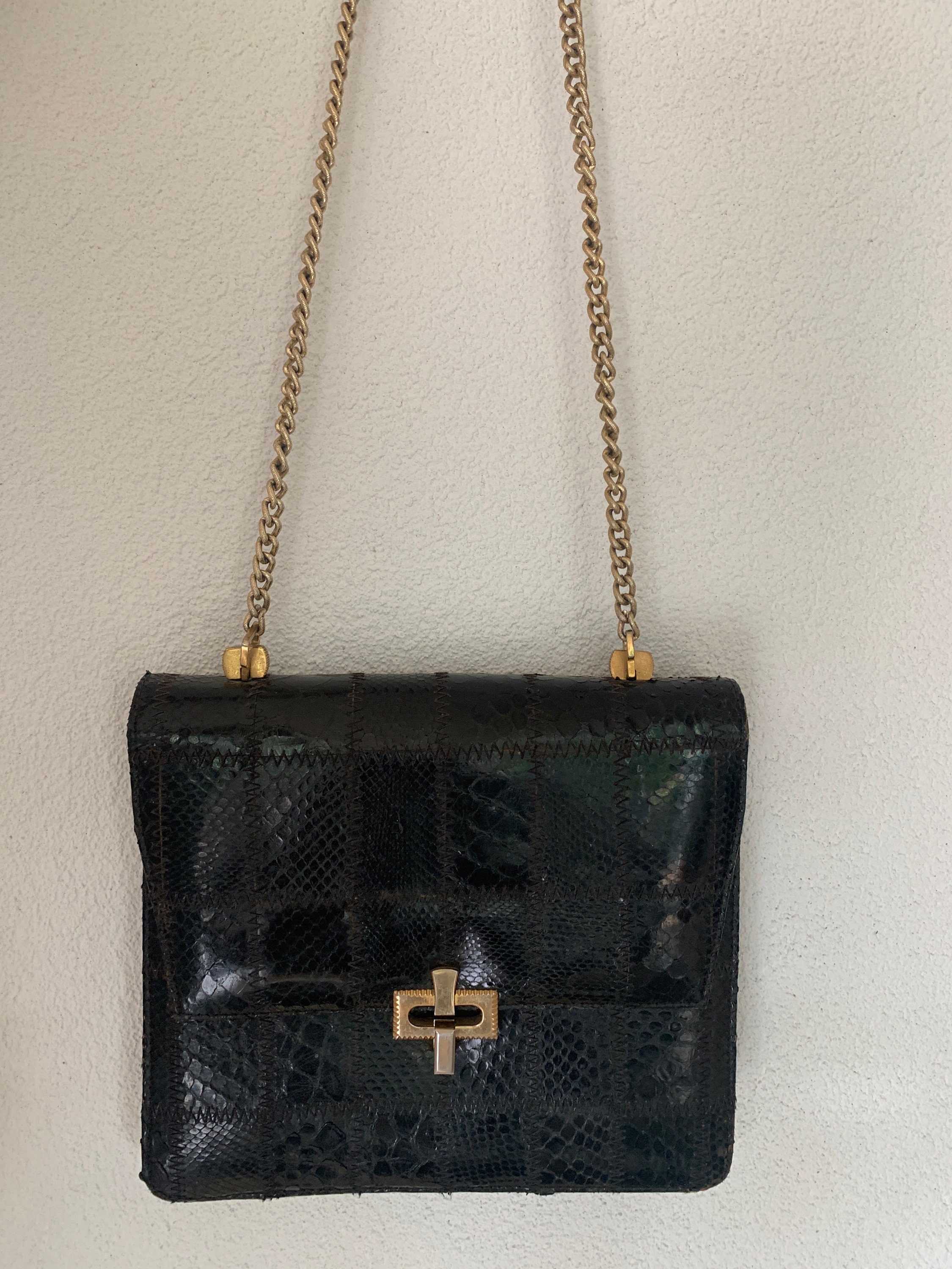 Vintage shoulder bag | snake leather | black stylish bag | nineties ...