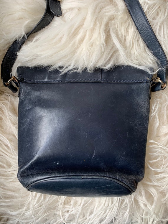Vintage donkerblauwe tas schoudertas leren tas crossover tas