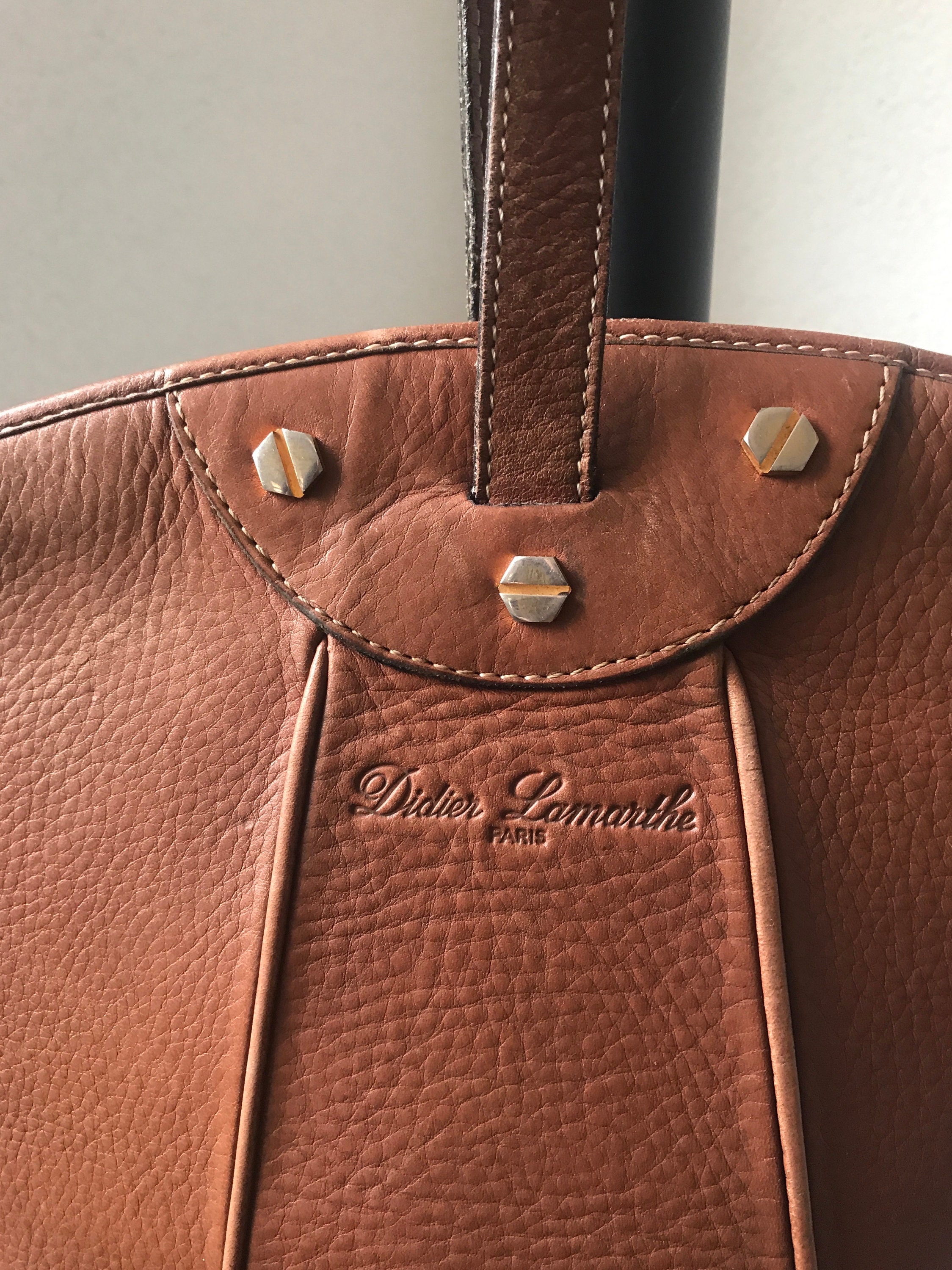 Vintage shoulder bag brown leather handbag Didier Lamarthe Paris