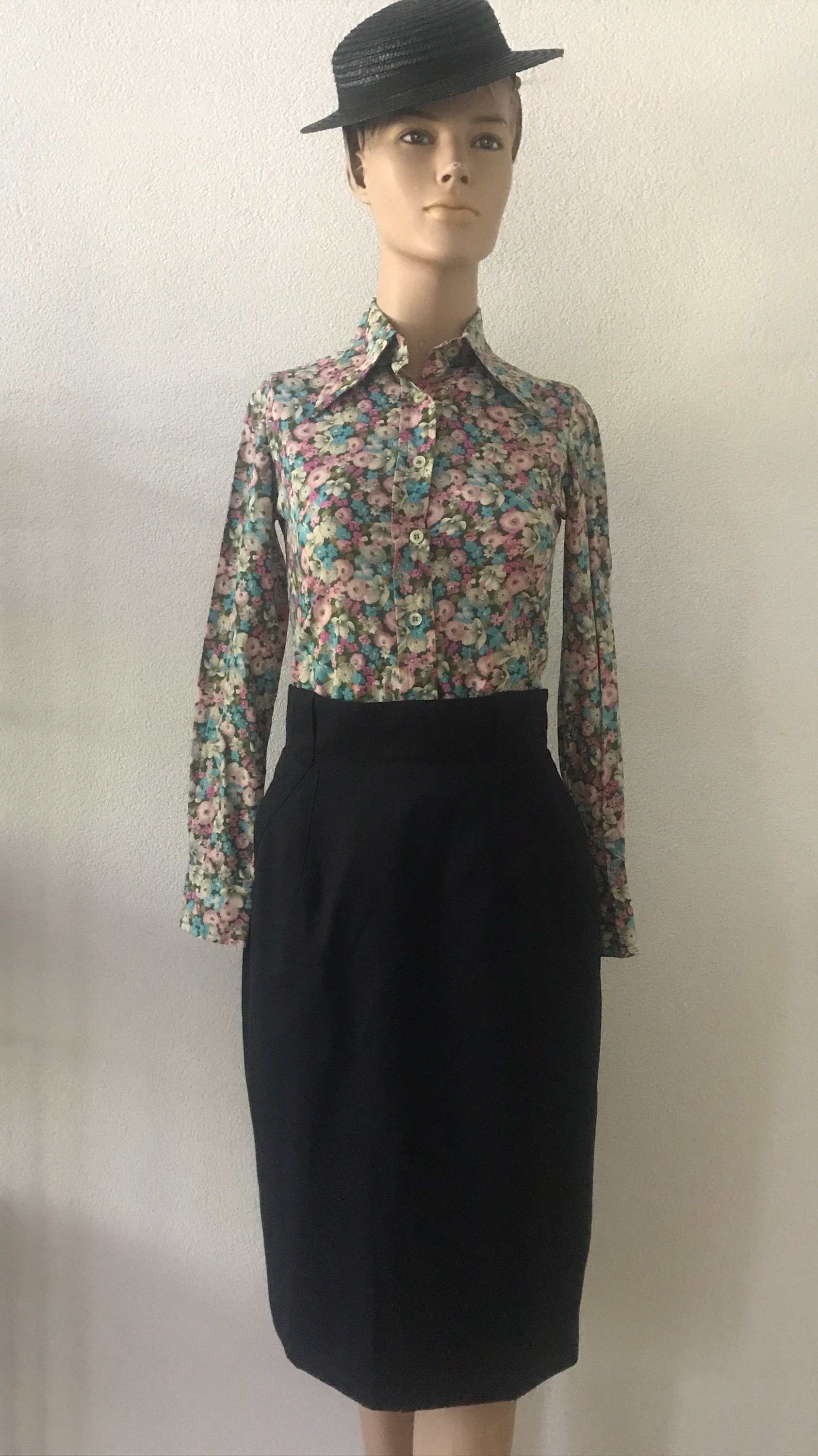 Vintage blouse flower blouse designer top PP colorful flowers