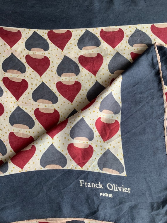 Vintage silk scarf | Franck Olivier | gray burgundy pink | foulard | Paris | France | designer | hand rolled seams | square