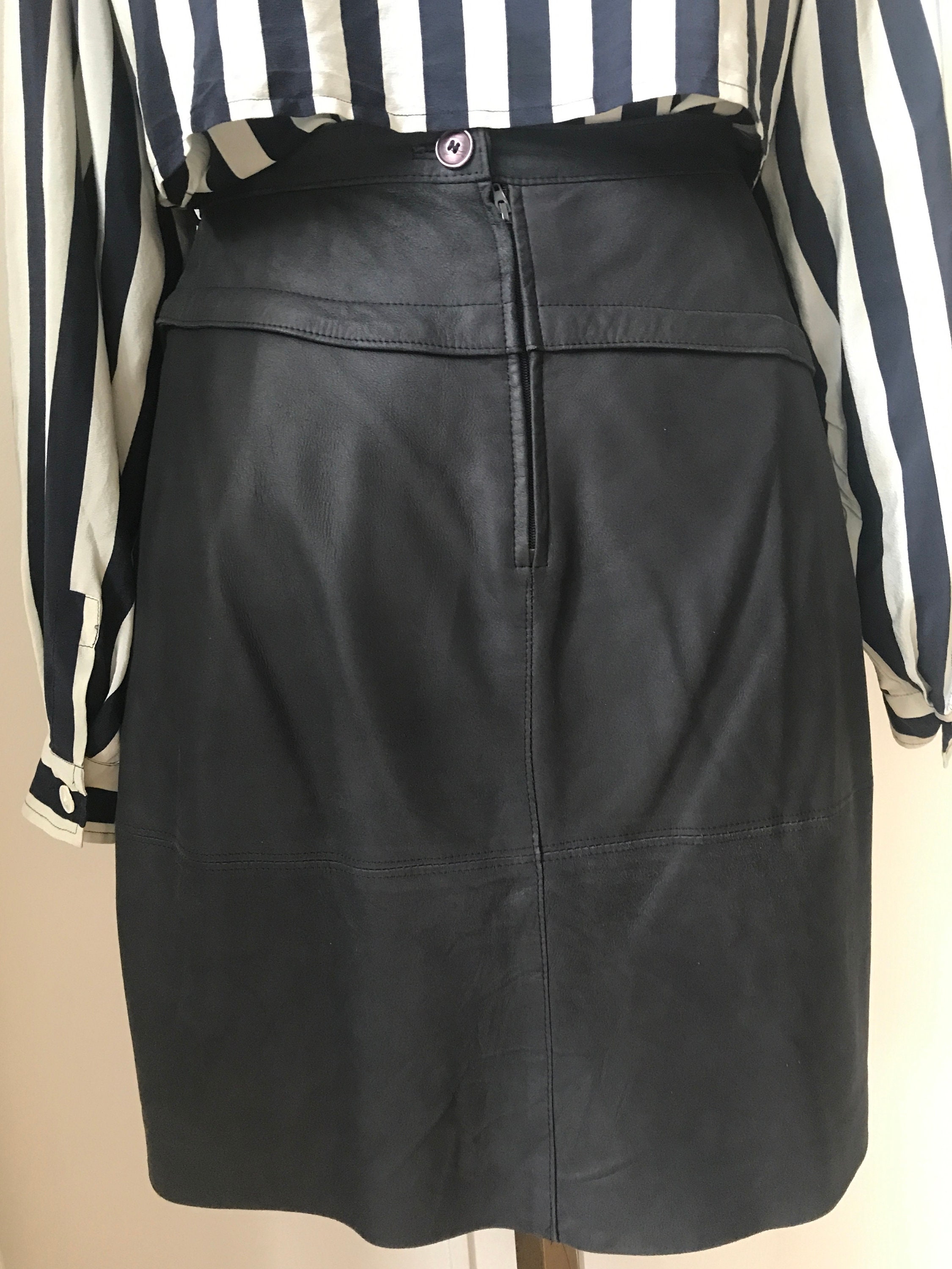 Vintage leather skirt Leeser skirt blue leather steel blue soft leather