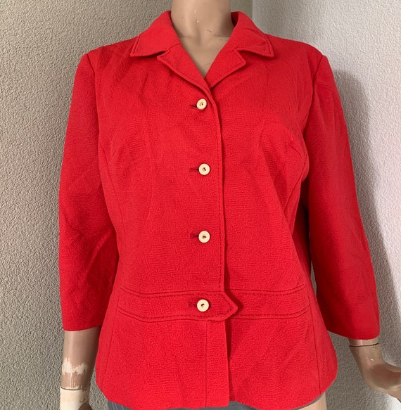 Vintage jacket | Fifties blazer | coral red jacket | colbert | size L - XL | large size | Jersey | 3/4 sleeve
