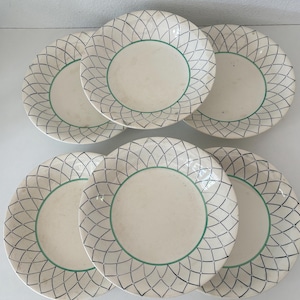 Vintage Longchamp plates | French dessert plates | painted by hand plates| French earthenware| six piece | Longchamp dessert plates