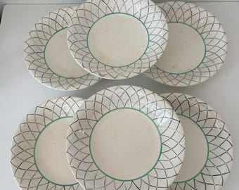 Vintage Longchamp plates | French dessert plates | painted by hand plates| French earthenware| six piece | Longchamp dessert plates