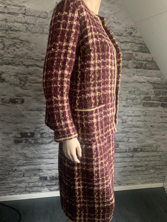 Handmade two piece set | vintage set | Chanel style set | suit | skirt and jacket | eighties |  bordeaux beige | size M View 4