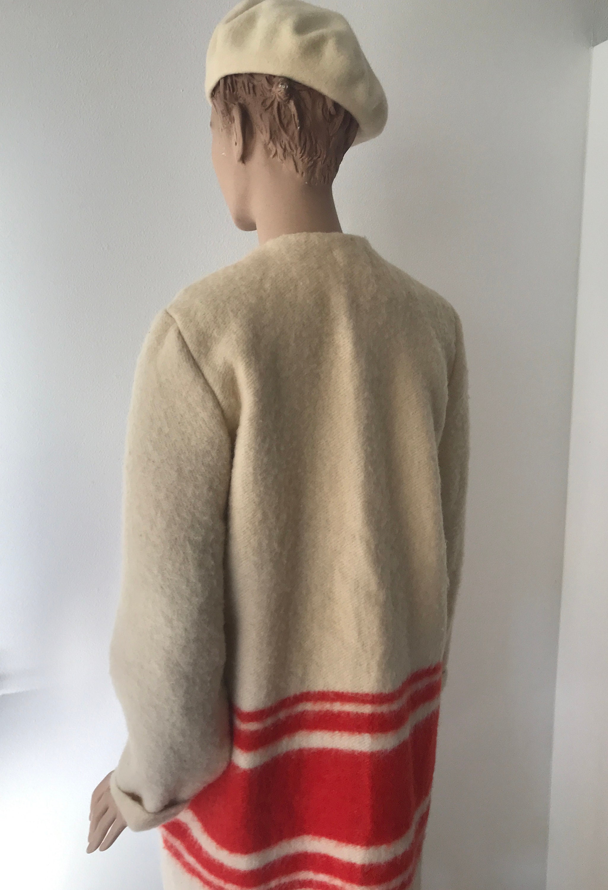 Handmade coat blanket coat jacket blanketcoat wool offwhite