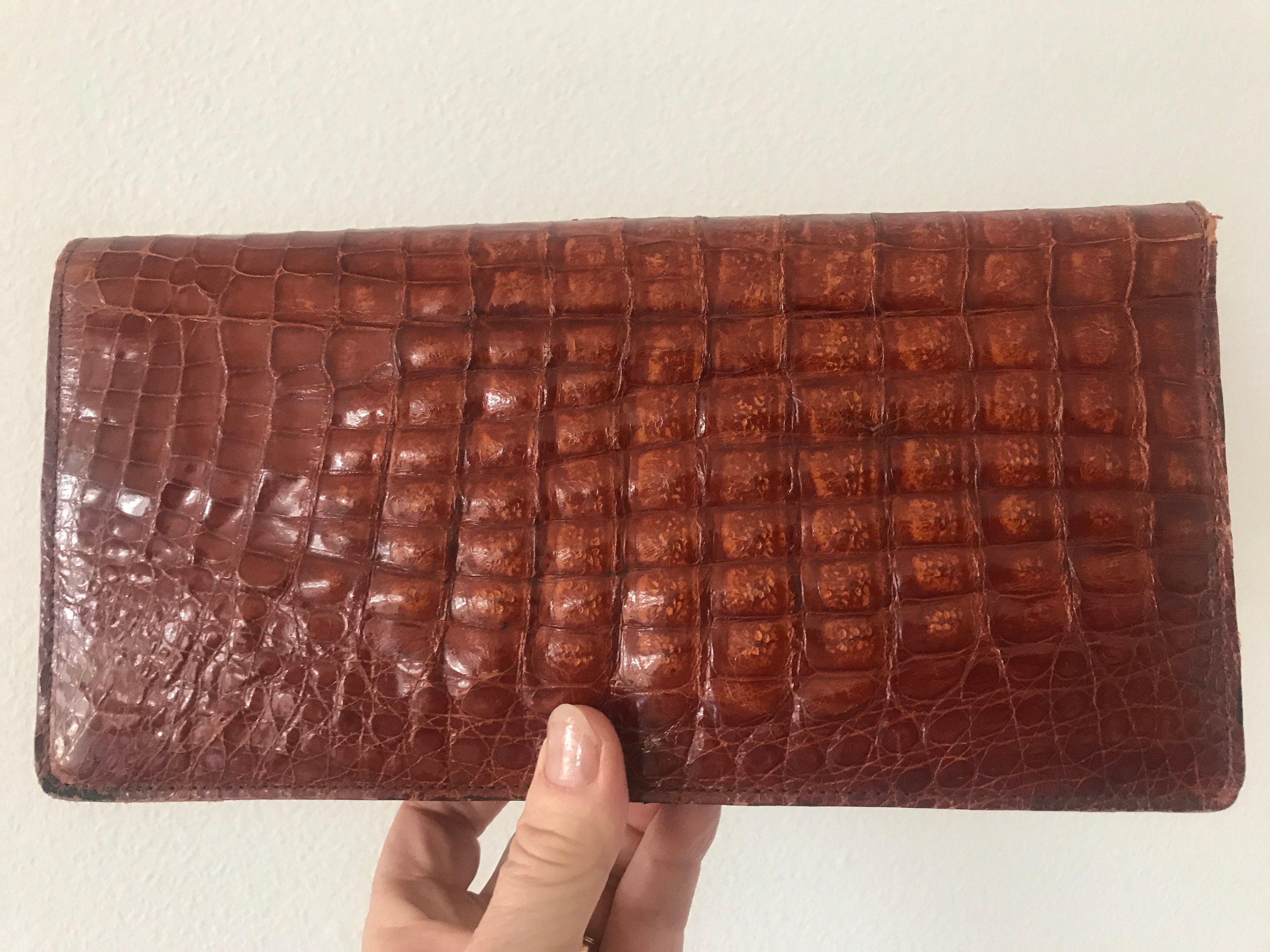 Vintage Esteve shoulder bag alligator patent leather rust brown