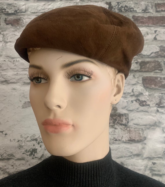 Vintage flat cap | hat | suède | brown | nineties | 56 cm | Small