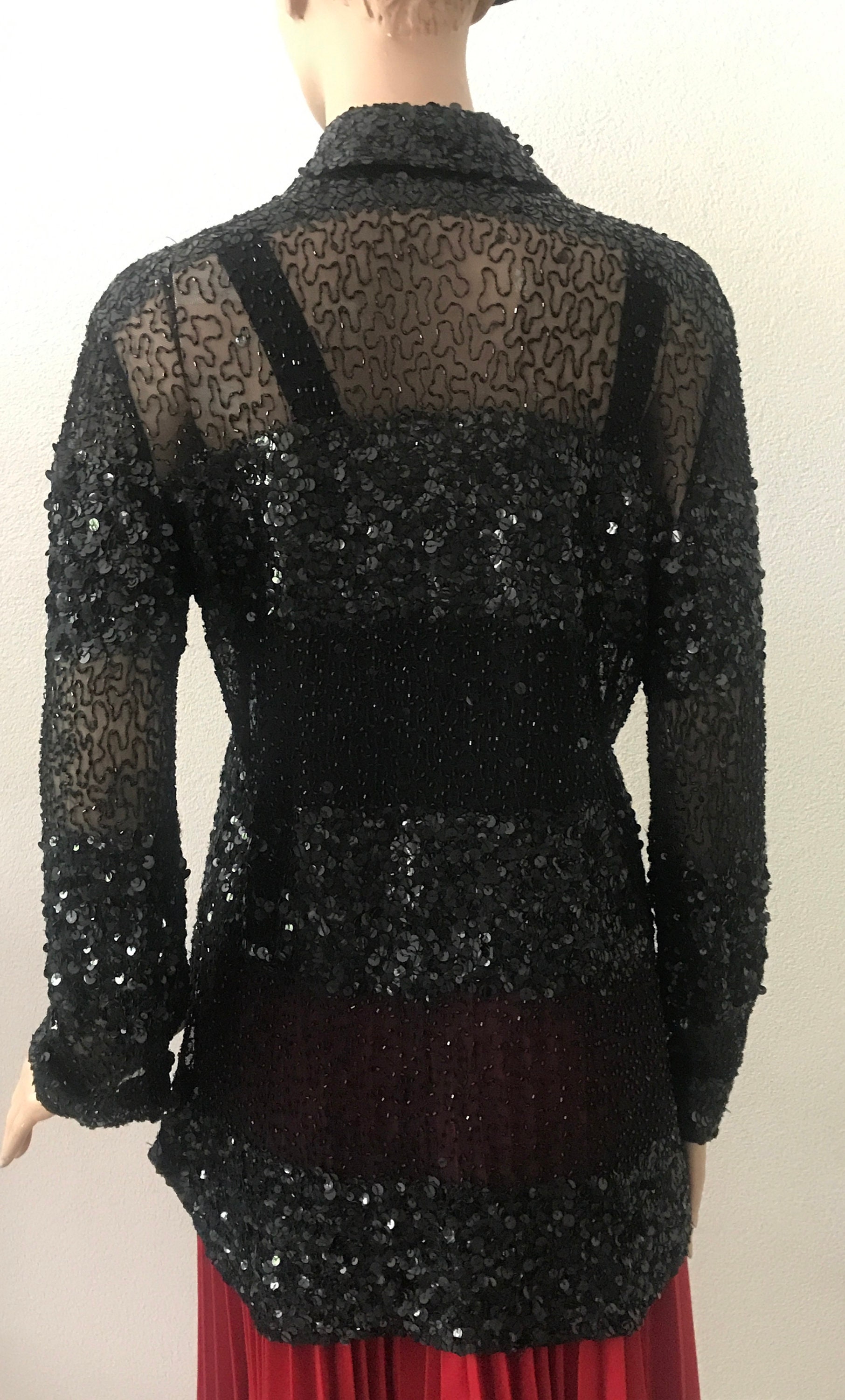 Vintage sequins top | black sequins | shirt | blouse | Jean Paul Robert ...