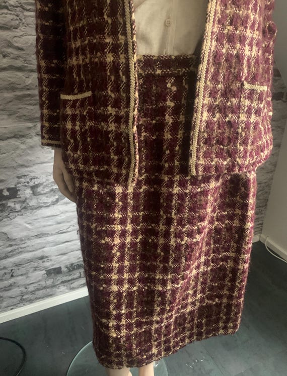 Handmade two piece set | vintage set | Chanel style set | suit | skirt and jacket | eighties |  bordeaux beige | size M View 3