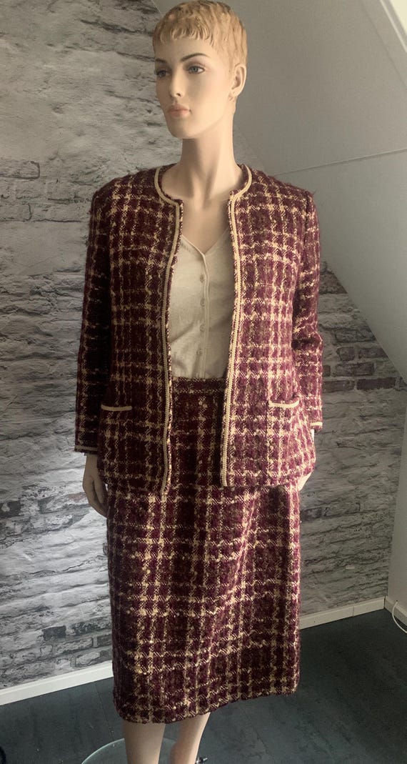 Handmade two piece set | vintage set | Chanel style set | suit | skirt and jacket | eighties |  bordeaux beige | size M