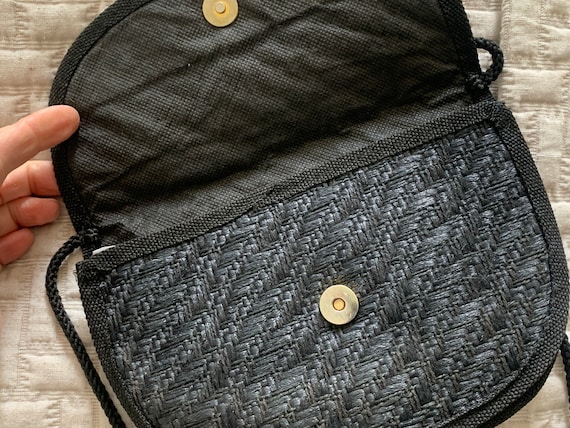 Vintage shoulder bag | straw | dark blue | eighties bag | cross body bag | Italian design
