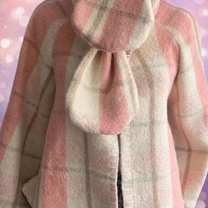 Handmade Wool Blanket Coat with Matching Scarf | Pink Checkered  (US Shipping DDP)