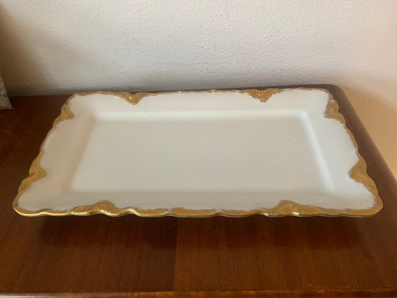 Limoges serving dish | earthenware | porcelain | Lebatard | Paris | France | gold colored details | classic style