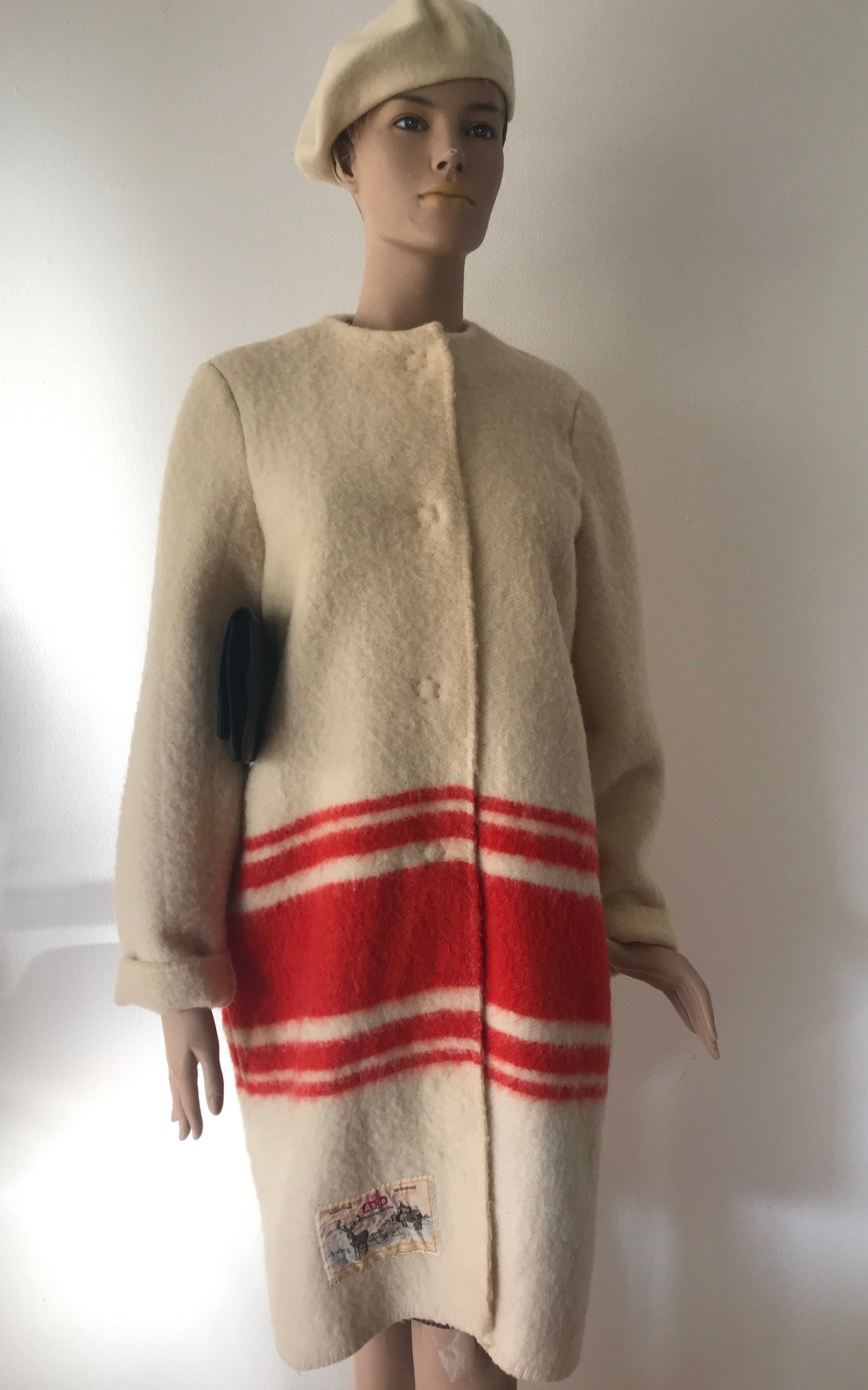 Handmade coat blanket coat jacket blanketcoat wool offwhite