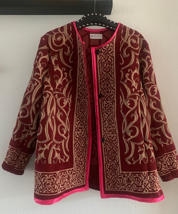 Handmade gobelin coat | tapestry jacket | hand tailored | vintage table cloth | unique | circular |size L