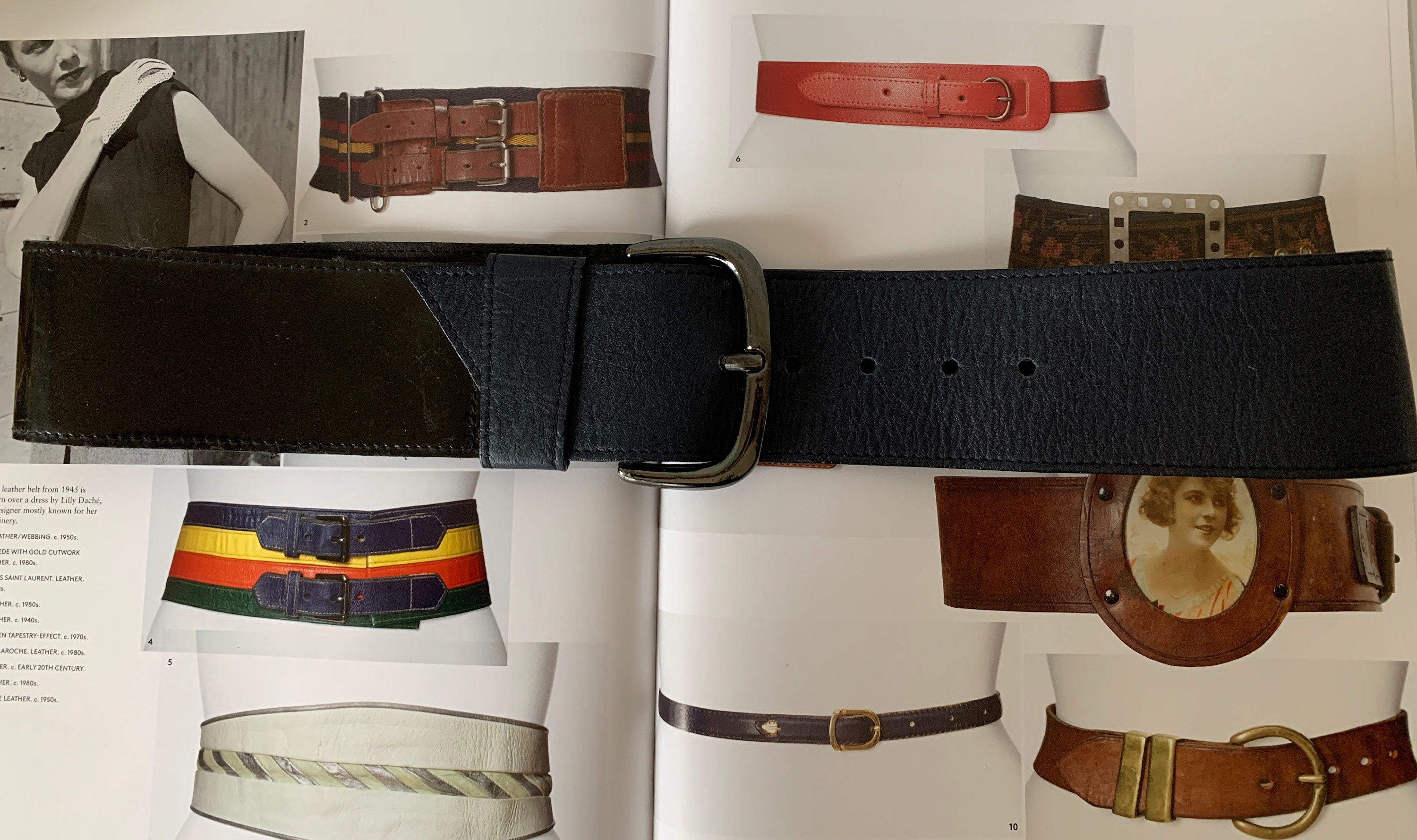 Vintage belt | blue leather | dark blue patent leather | metal clasp ...