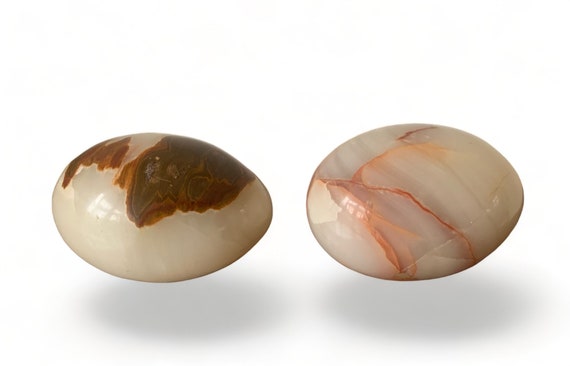 Marble eggs | vintage | onyx | polished | set of 2 | decorative | glazed | eighties | large eggs | alabaster