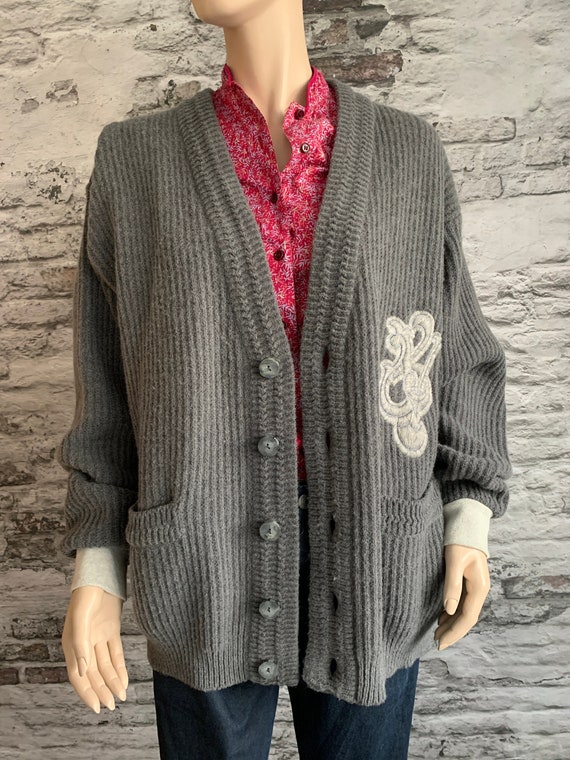 Vintage cardigan | Valentino Roma | wool | gray | designer vest | knit | unisex | XL