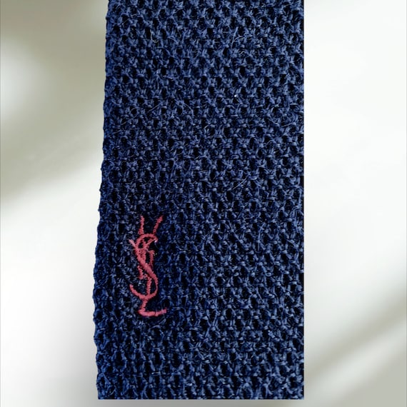 Vintage tie | Yves Saint Laurent | YSL | logo| designer | French designer | cotton | braided | dark blue