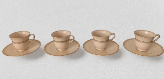 Vintage coffee or mocca set | small cup and saucers | Cervus Porcella Holland | porcelain | soft old pink | golden edges | four piece