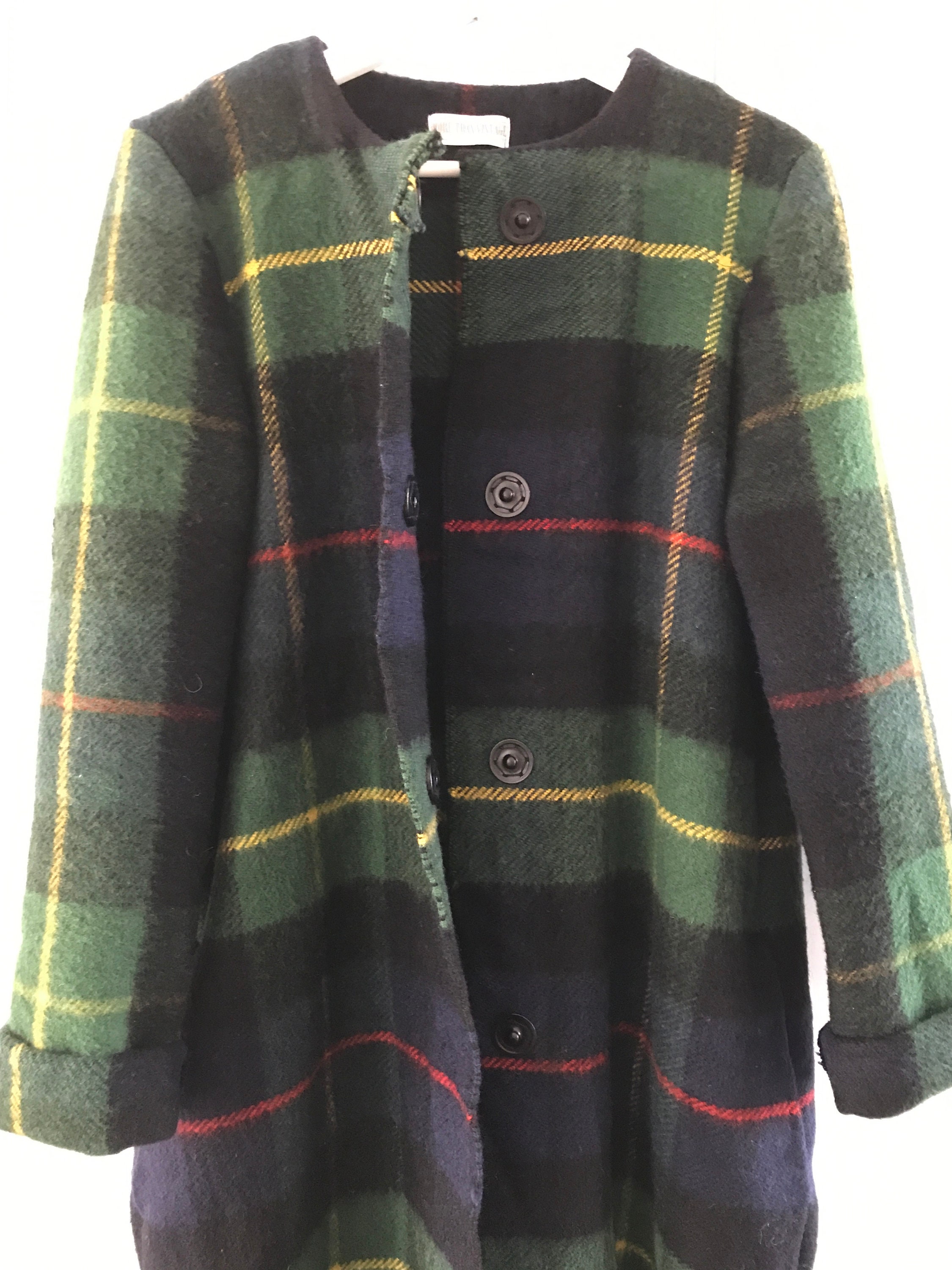 Handmade blanket coat Handmade wool coat Tartan coat Handmade coat made of a vintage