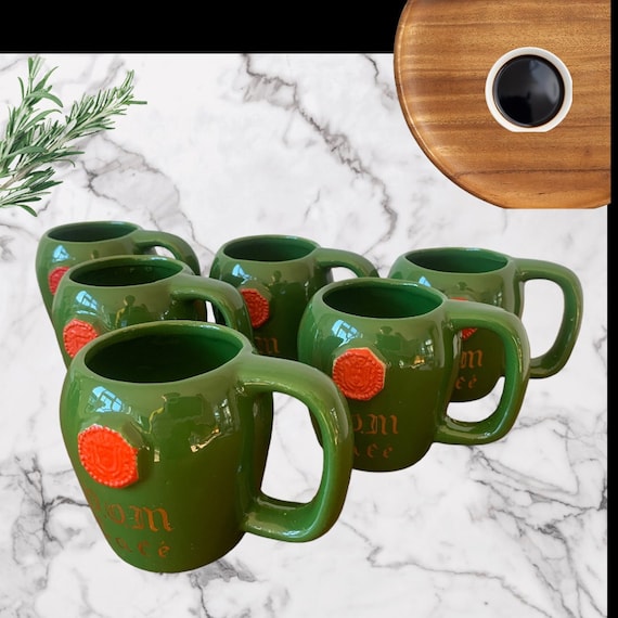Vintage set coffee cups | DOM CAFE Benedictine | ceramic | seventies | green | porcelain | Sipa France | Made in France | six small mugs