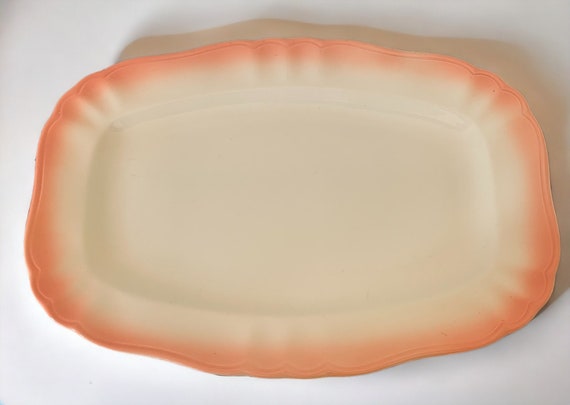 Pagnossin serving dish | earthenware | porcelain | Ironstone | Treviso | Italy | salmon rim | classic style | vintage
