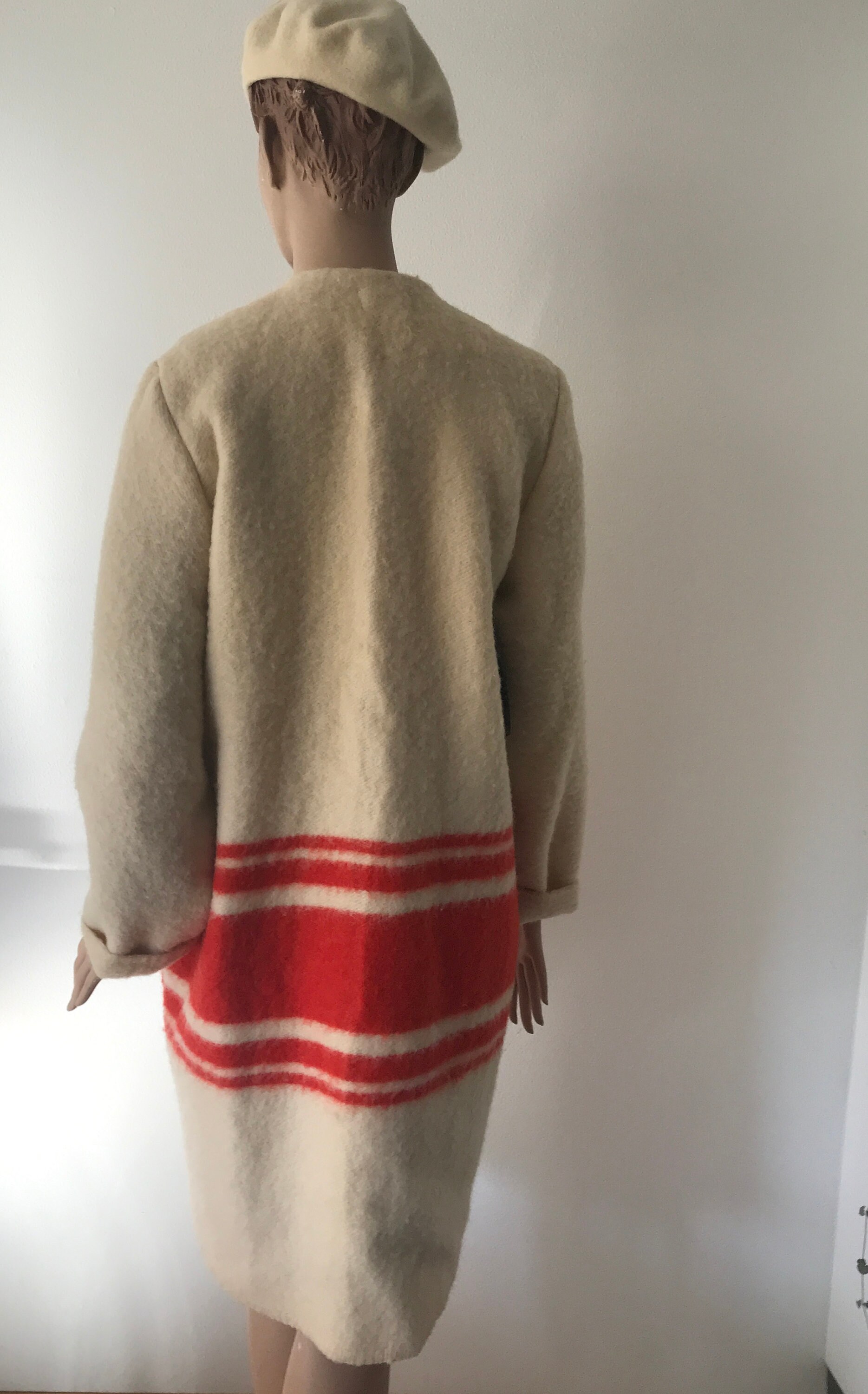 Handmade coat blanket coat jacket blanketcoat wool offwhite