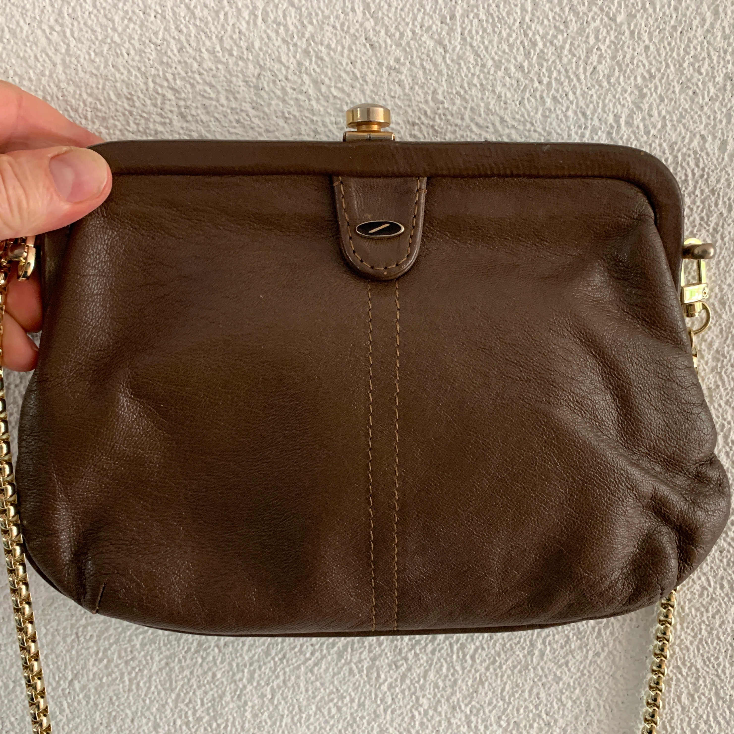 Vintage brown shoulder bag soft leather coffee colored crossover