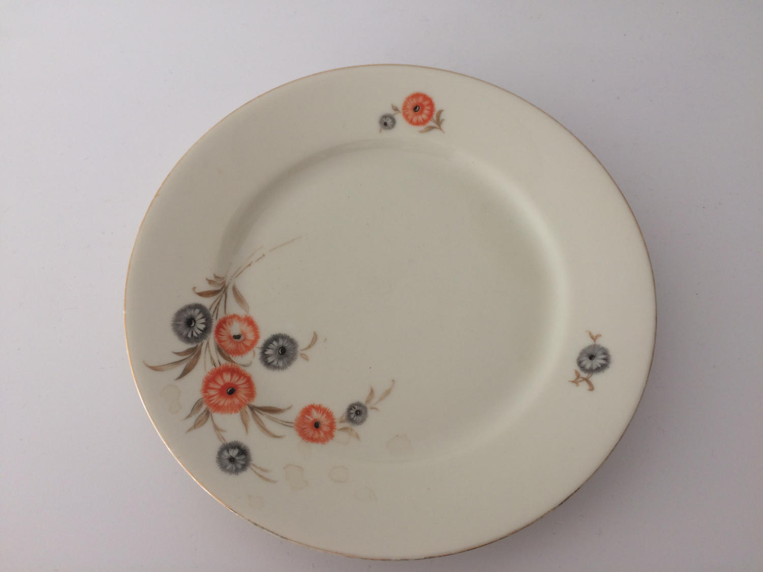 Vintage set of 12 Kahla porcelain cake plates with flower decoration