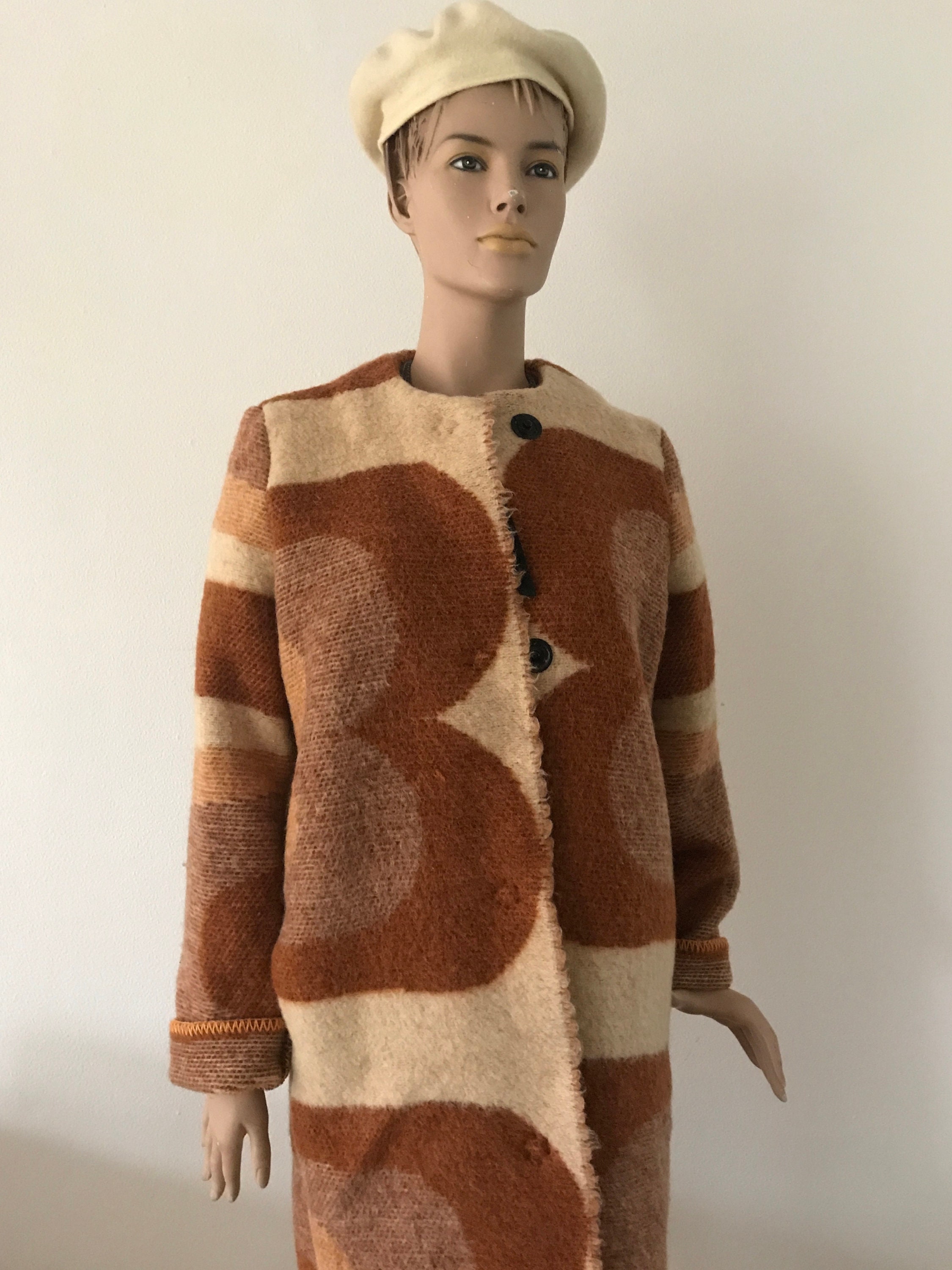 Handmade coat blanket coat jacket blanketcoat wool sixties