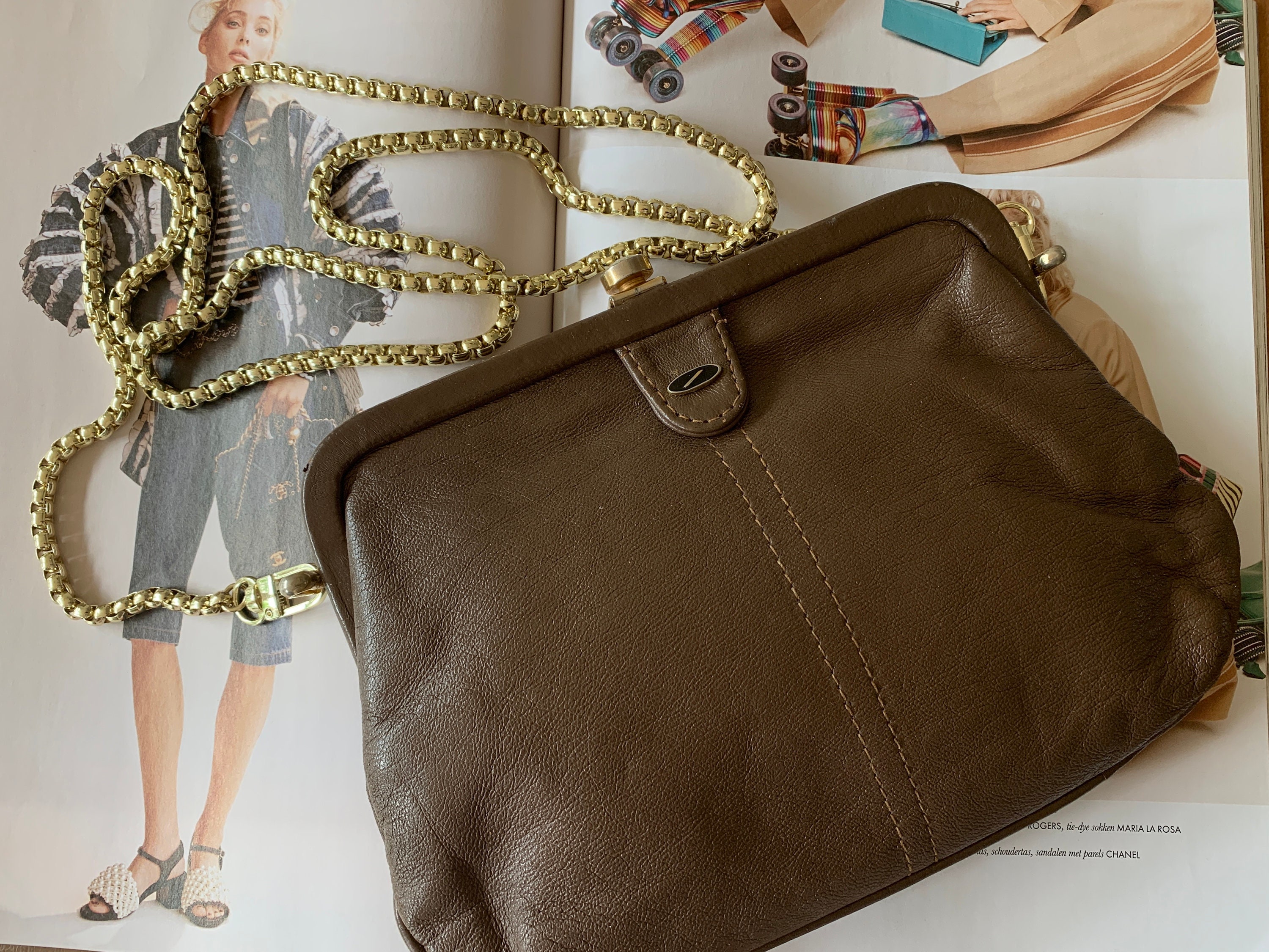 Vintage brown shoulder bag, soft leather, coffee colored, crossover, eighties bag, cross body bag