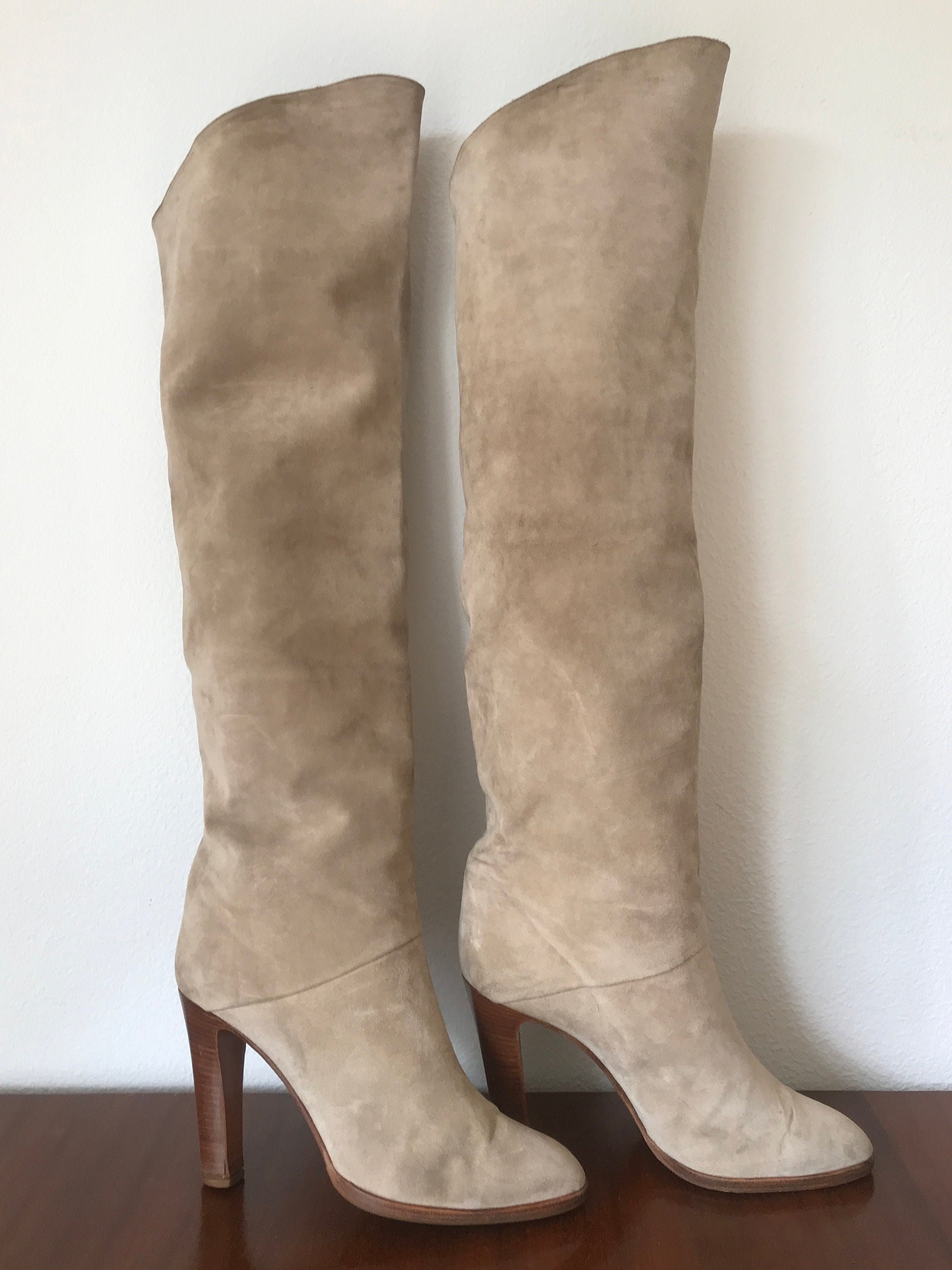 Mignani boots | Over the knee | OTK | Made in Italy | beige suède ...