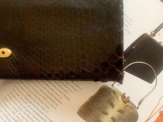Vintage bag | dark brown leather | snakeskin | cl… - image 4